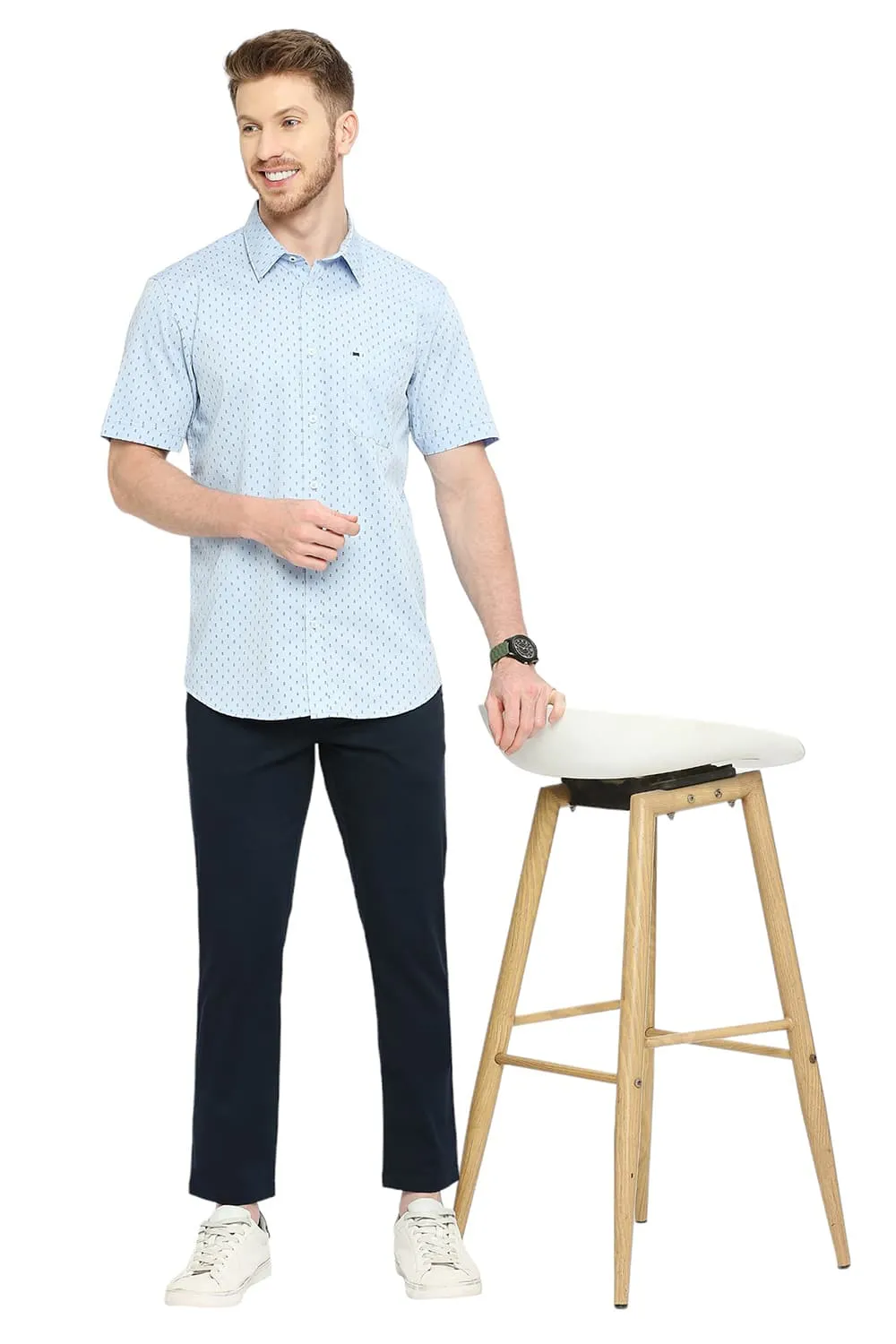 Slim Fit Cotton Polyester Cavalry Printed Halfsleeves Shirt