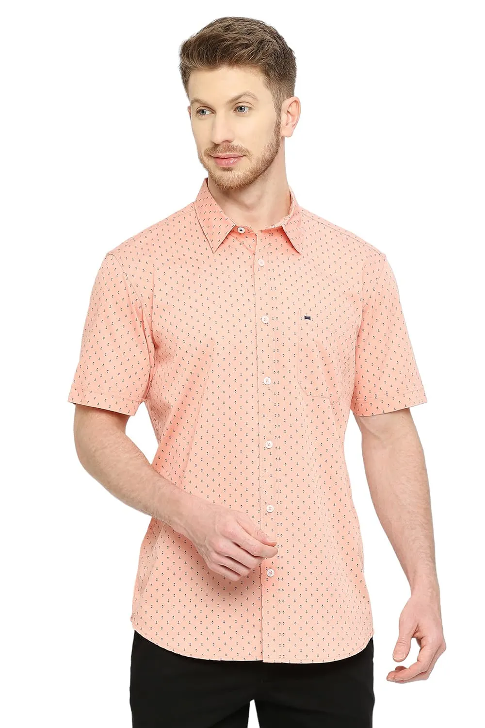 Slim Fit Cotton Polyester Cavalry Printed Halfsleeves Shirt