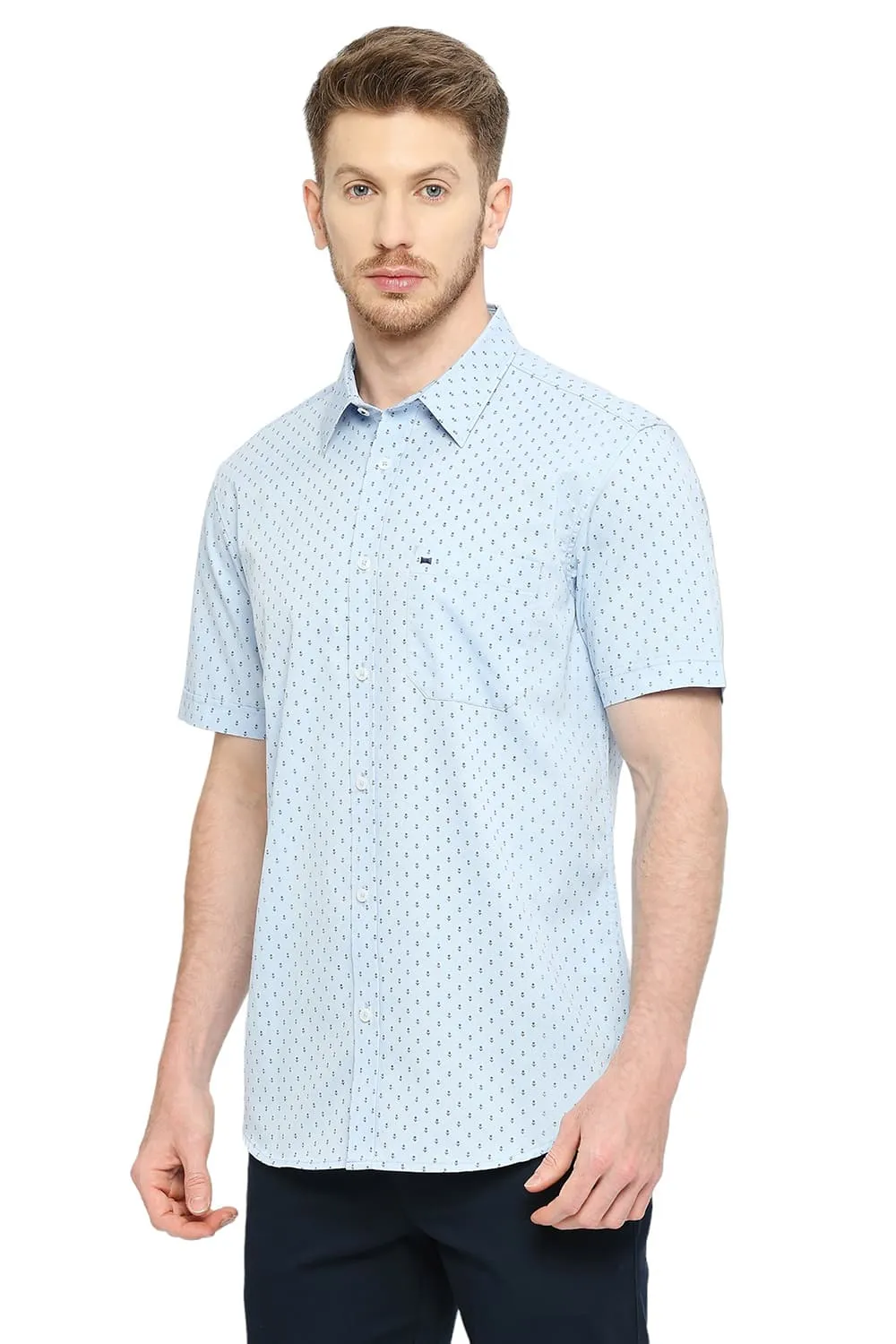 Slim Fit Cotton Polyester Cavalry Printed Halfsleeves Shirt