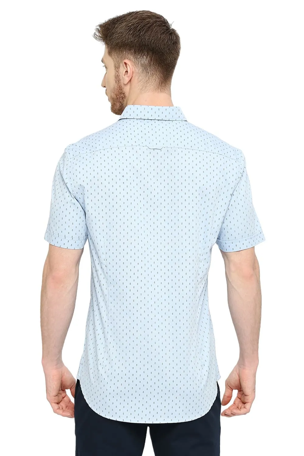 Slim Fit Cotton Polyester Cavalry Printed Halfsleeves Shirt