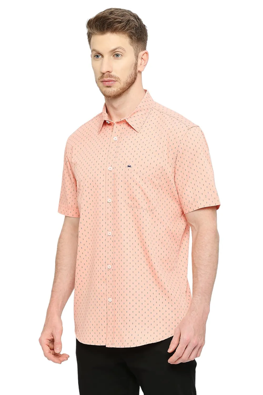 Slim Fit Cotton Polyester Cavalry Printed Halfsleeves Shirt