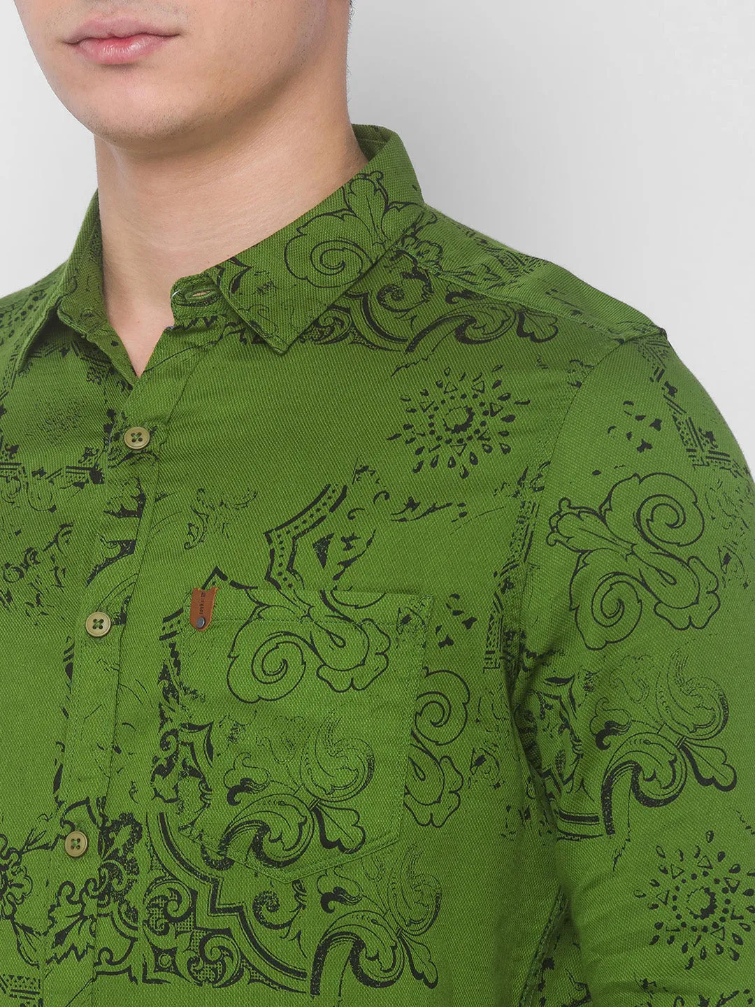 Spykar Men Cactus Green Cotton Slim Fit Shirt