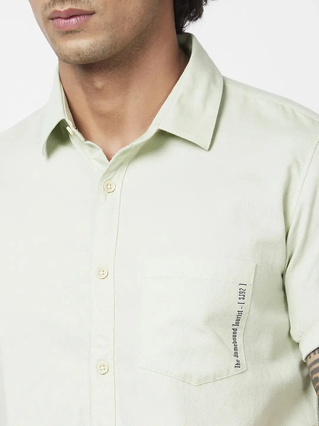 Spykar Men Dusty Green Twill Regular Slim Fit Half Sleeve Casual Plain Shirt