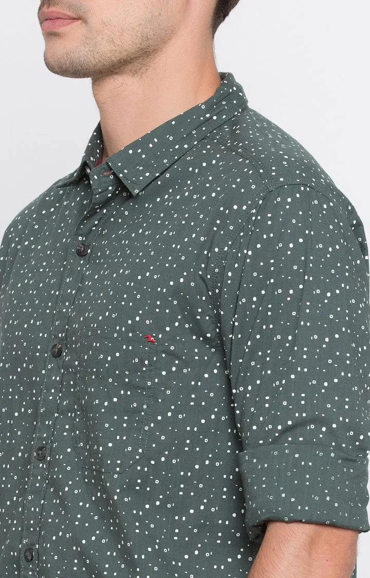 Spykar Men Green Printed Slim Fit Casual Shirt