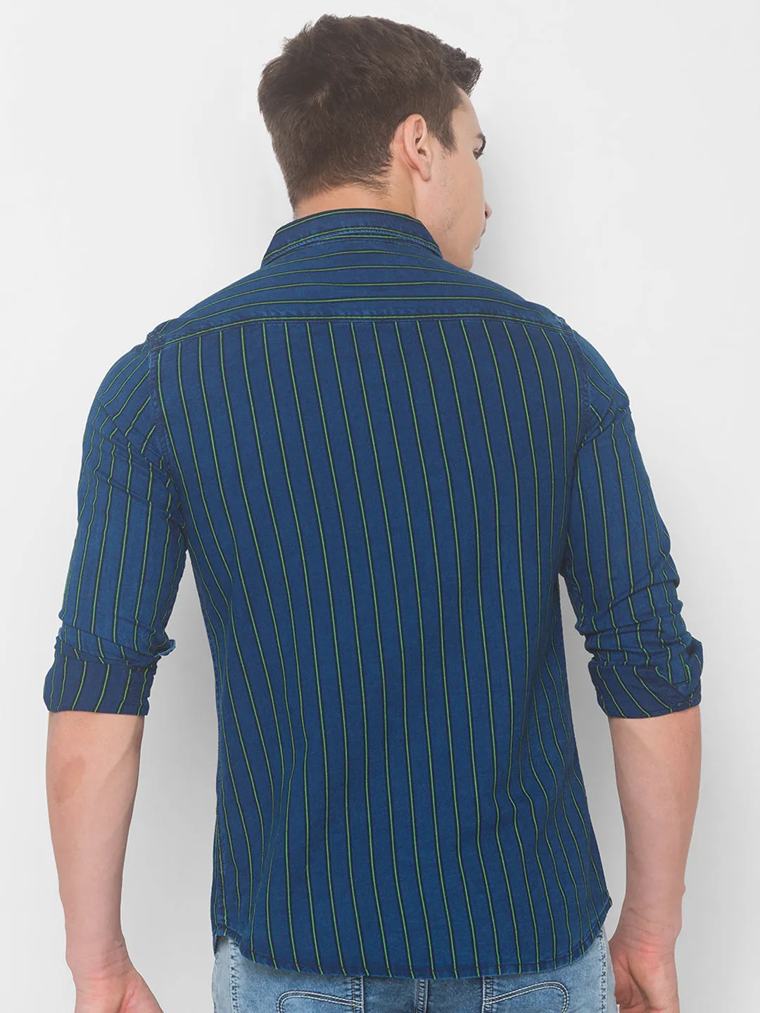 Spykar Men Neon Green Cotton Slim Fit Shirt