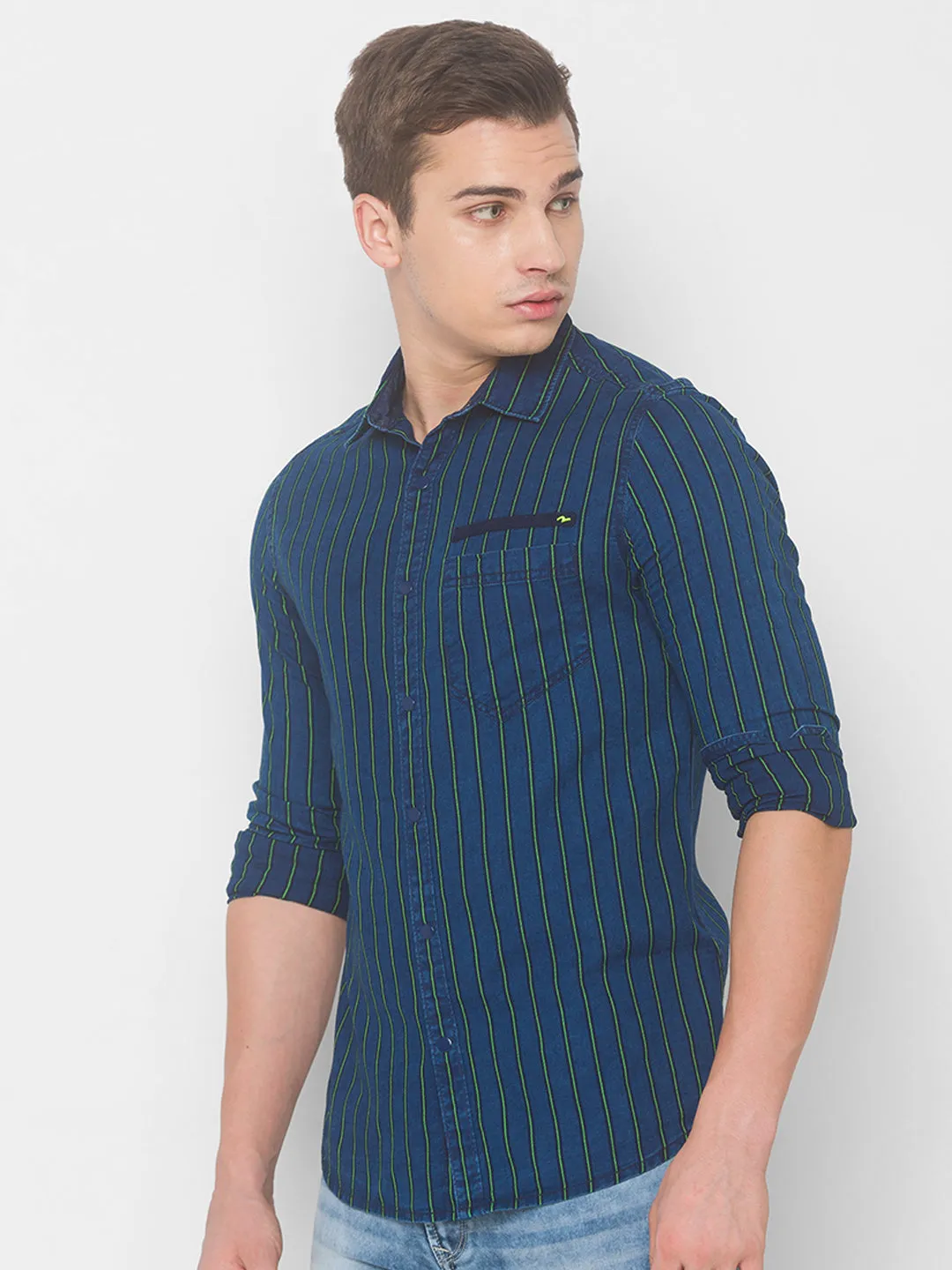 Spykar Men Neon Green Cotton Slim Fit Shirt