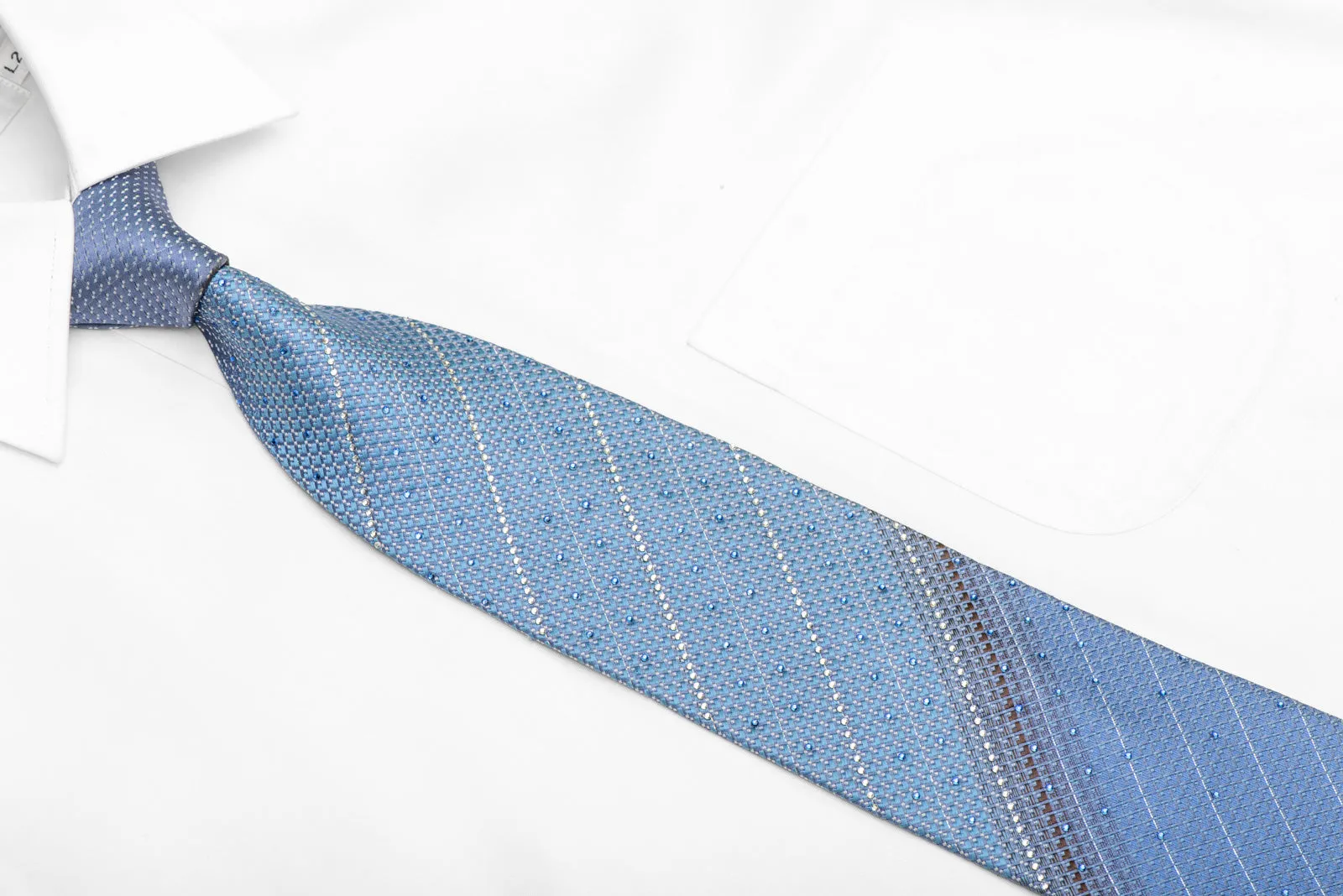 Striped Rhinestones On Pale Blue Rhinestone Tie With Sparkles
