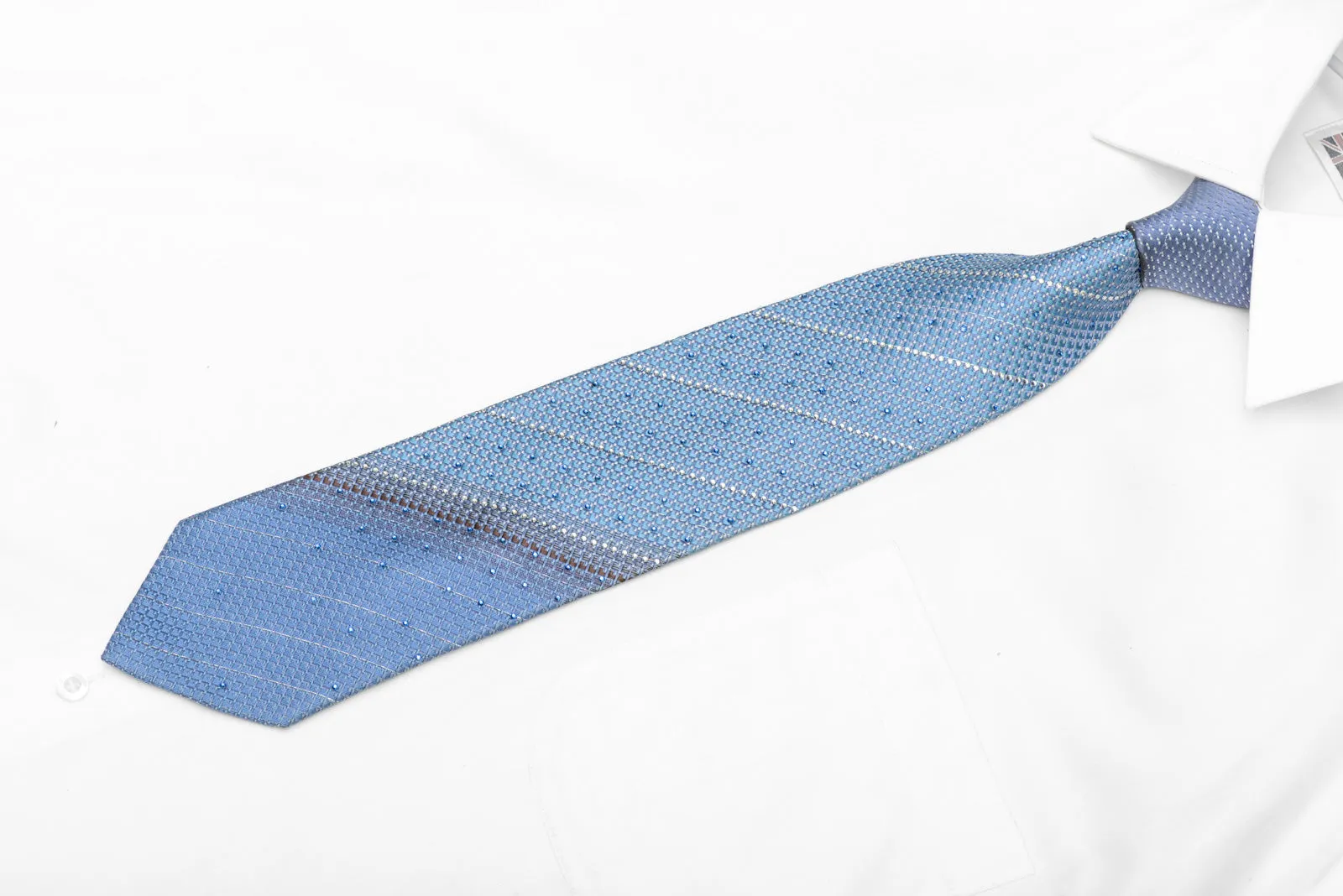 Striped Rhinestones On Pale Blue Rhinestone Tie With Sparkles