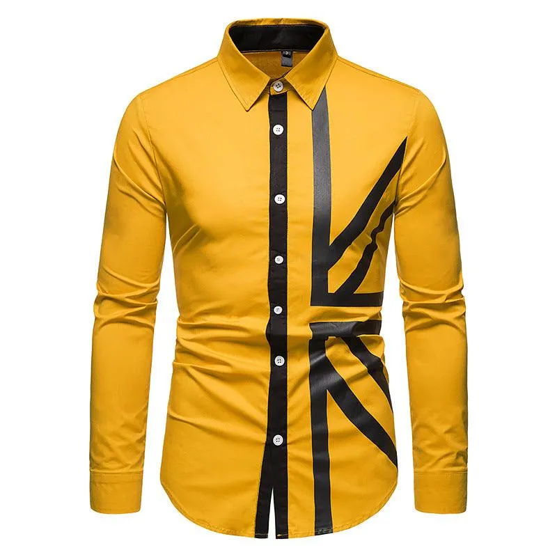 Stylish Hollow European-Style Men's Long-Sleeved Denim Shirt with Trendy Stitching