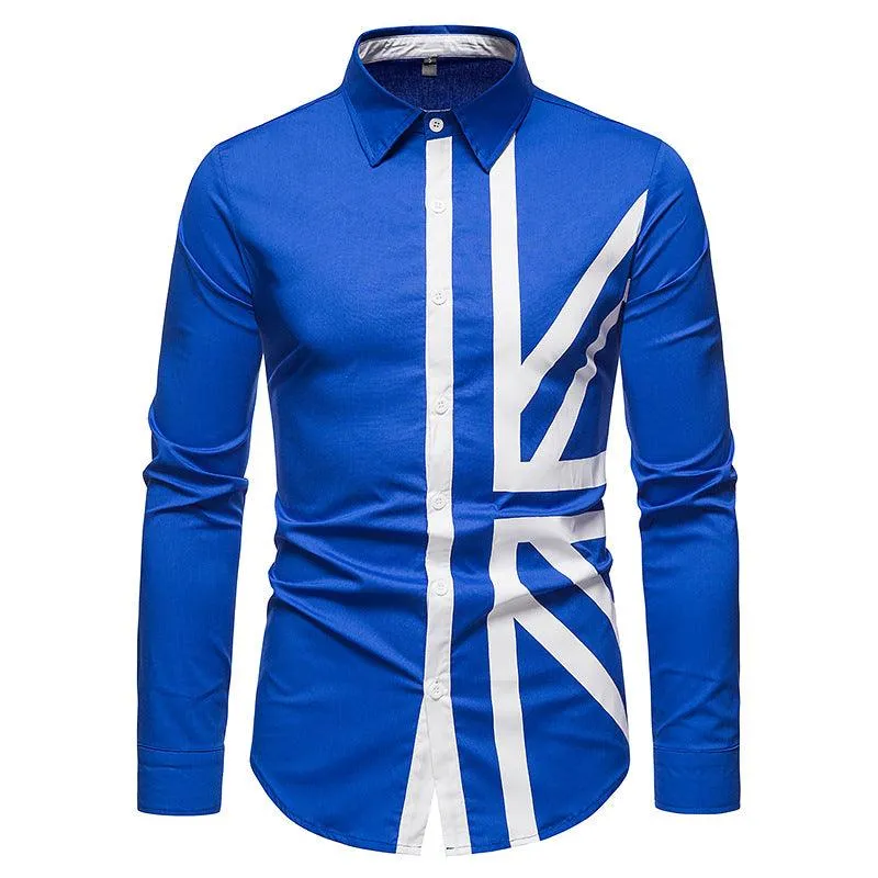Stylish Hollow European-Style Men's Long-Sleeved Denim Shirt with Trendy Stitching