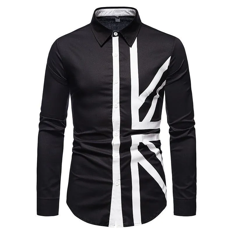 Stylish Hollow European-Style Men's Long-Sleeved Denim Shirt with Trendy Stitching