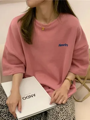 Summer Loose Printed Letter T Shirt for Women Navy Pink Gray Casual Chic Top M-XL Street Harajuku Boyfriend Style T-shirts