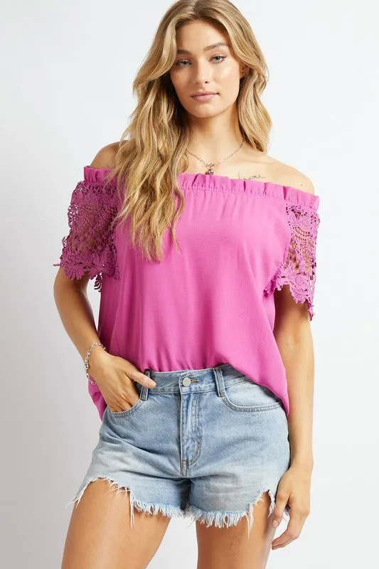 TEEK - Crochet Lace Sleeveless Off Shoulder Top
