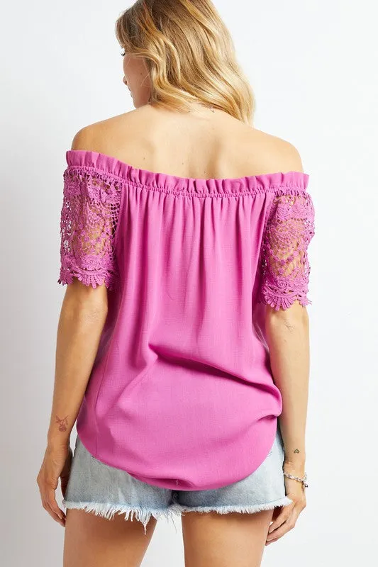TEEK - Crochet Lace Sleeveless Off Shoulder Top