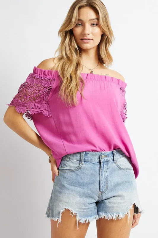 TEEK - Crochet Lace Sleeveless Off Shoulder Top