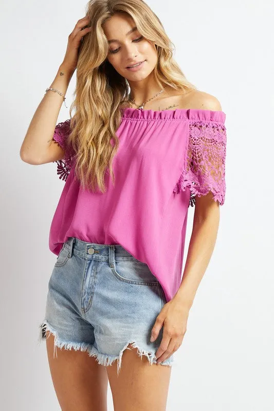 TEEK - Crochet Lace Sleeveless Off Shoulder Top