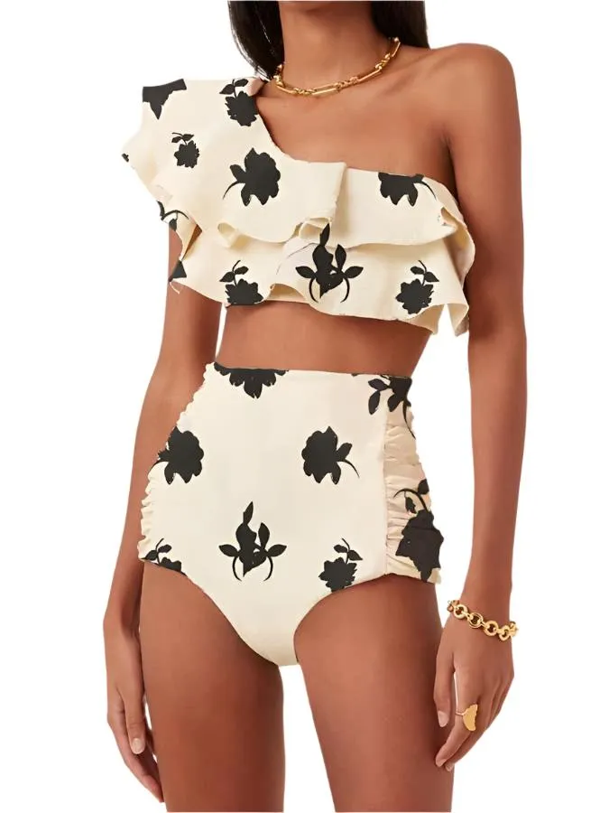 TEEK - One-Shoulder Ruffle Split Bikinis