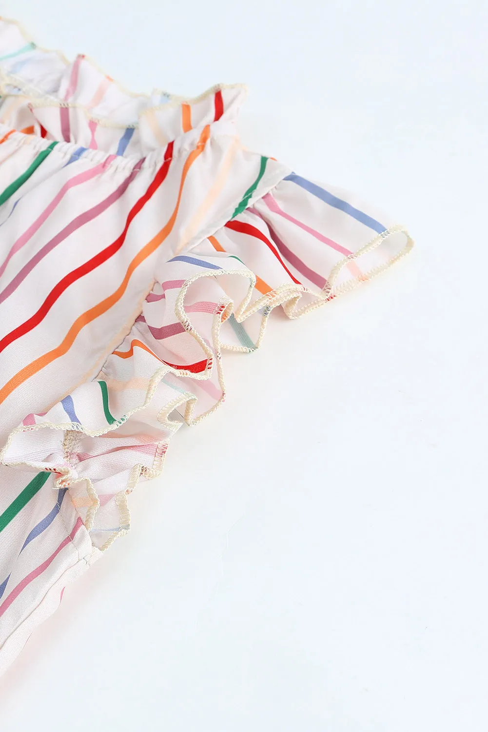 TEEK - Rainbow Striped Cap Sleeve Blouse