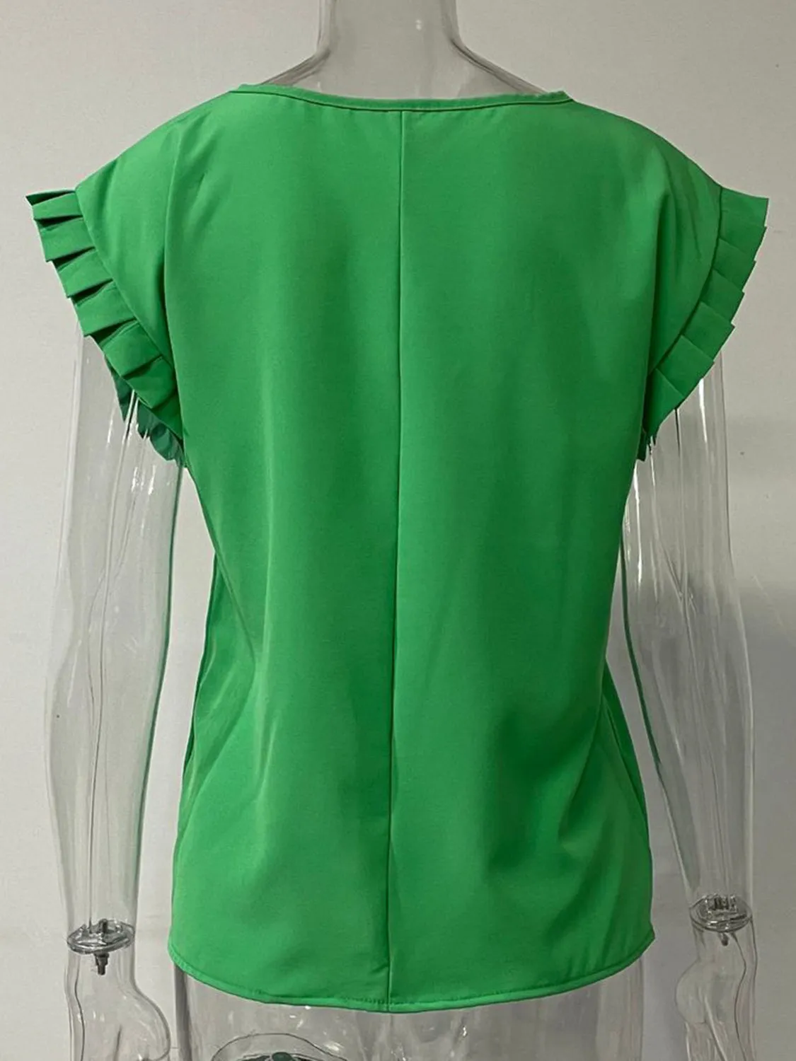 TEEK - Ruffled Round Neck Cap Sleeve Blouse