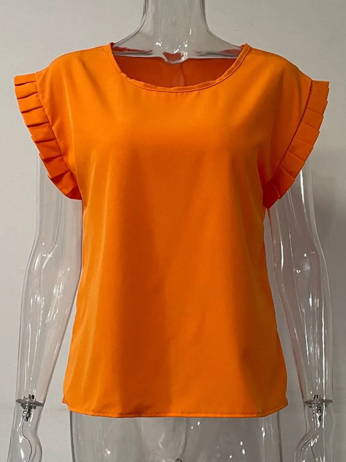 TEEK - Ruffled Round Neck Cap Sleeve Blouse