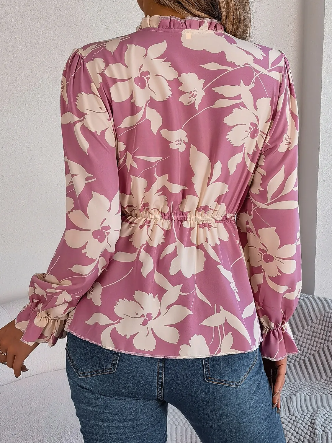 TEEK - Tie Neck Flounce Sleeve Blouse