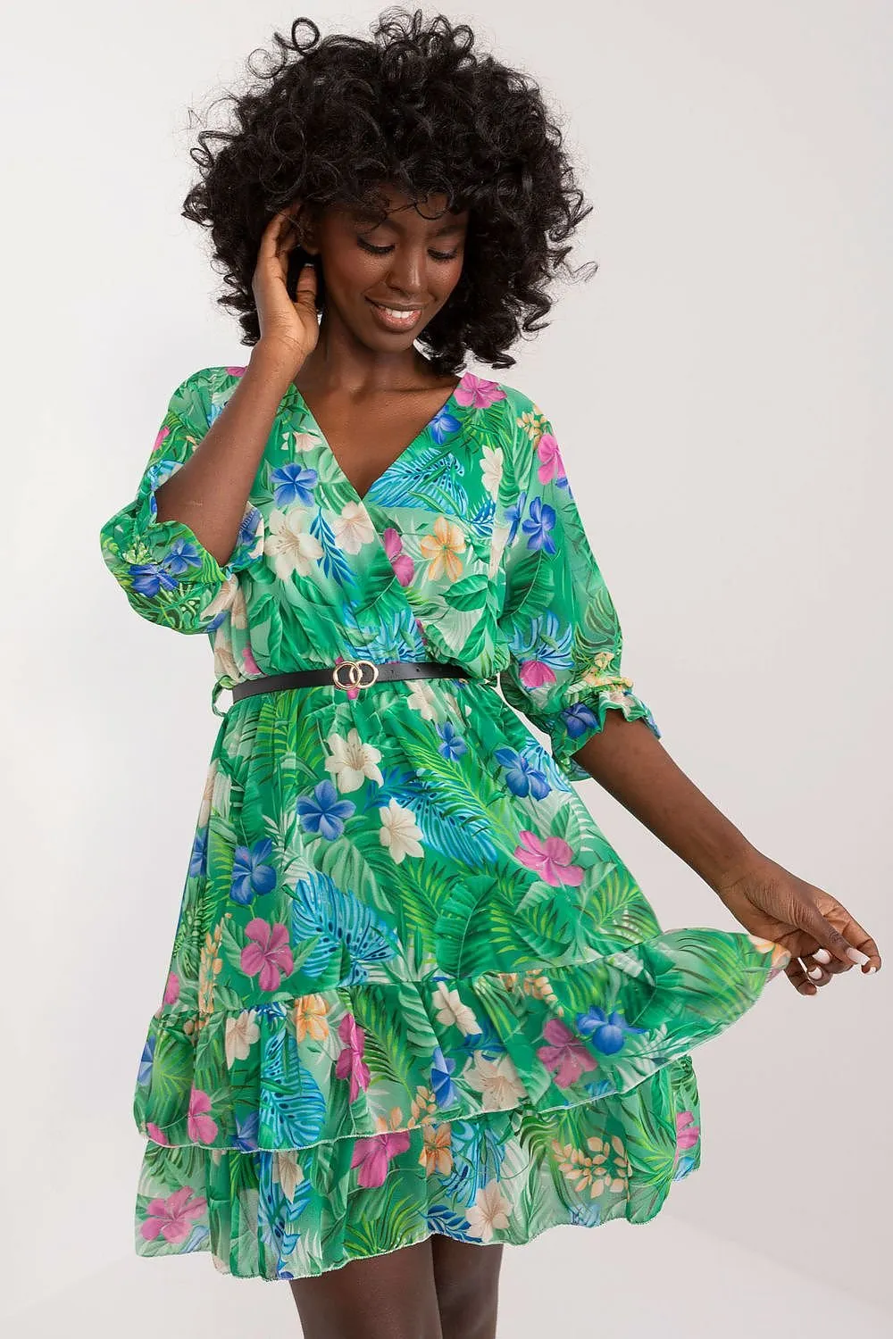 TEEK - Two Tiered Ruffle Belted Dress