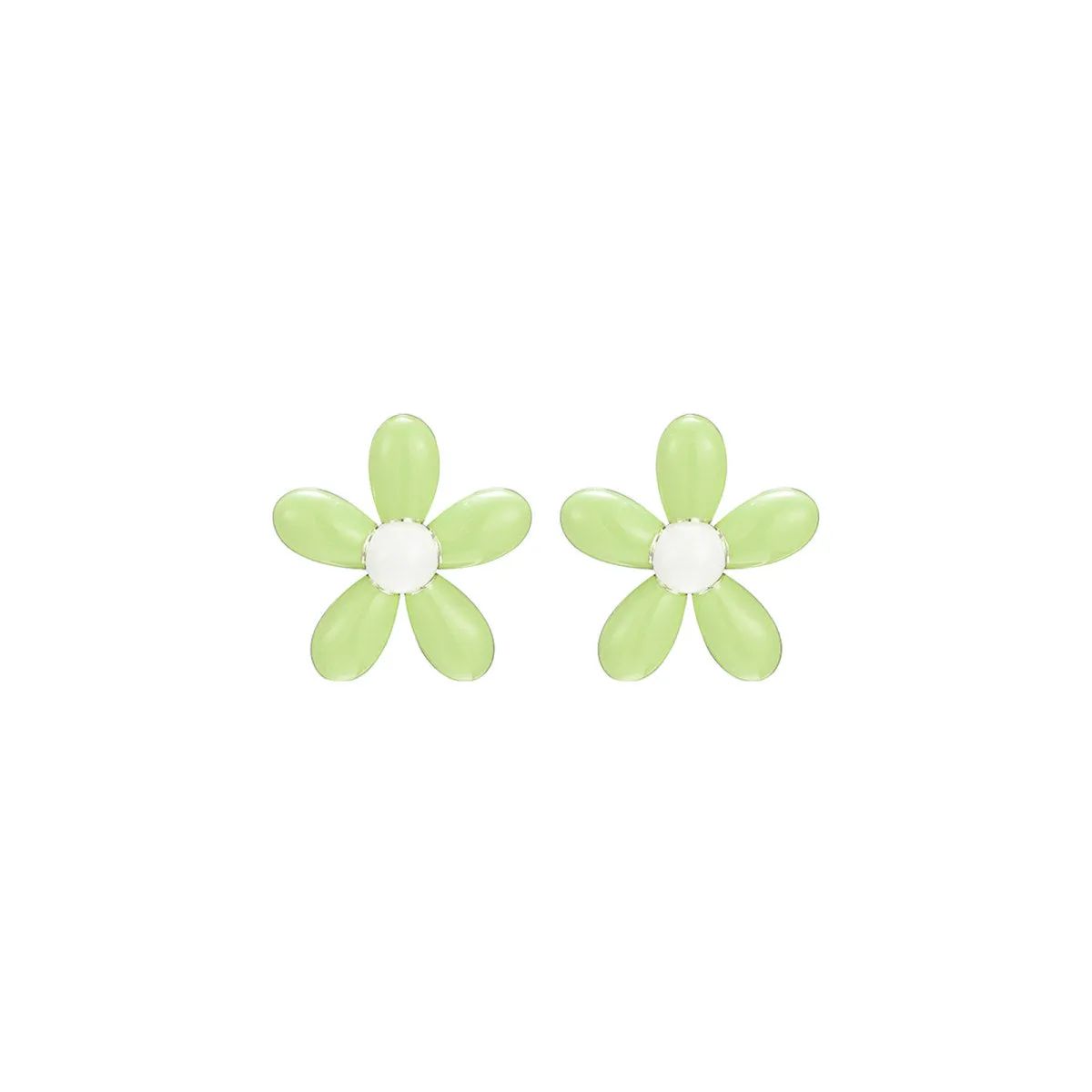 Tiny Delightful Flower Stud Green Earrings