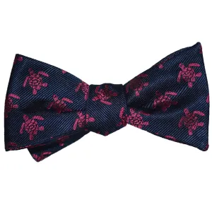 Turtle Bow Tie - Pink on Navy, Woven Silk
