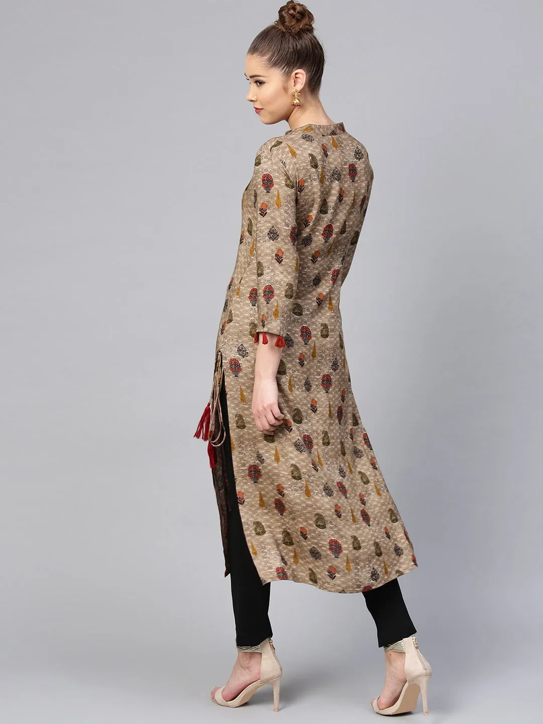 Women Brown & Green Printed Kurta