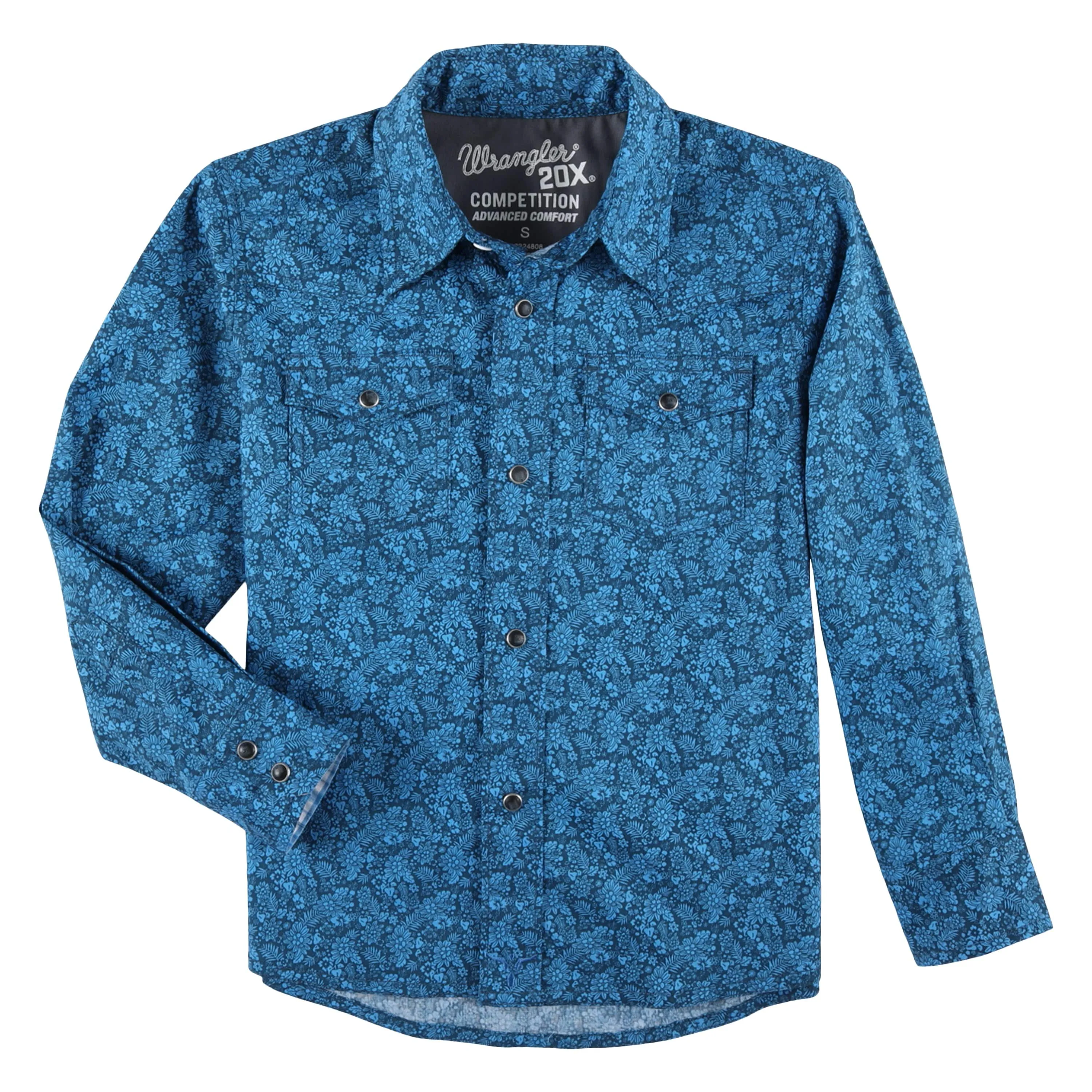 Wrangler Boy's 20x Advanced Comfort Snap Print In Floral Blue Shirt