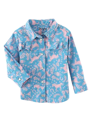 Wrangler Girl's Long Sleeve Horse Print Western Snap Shirt