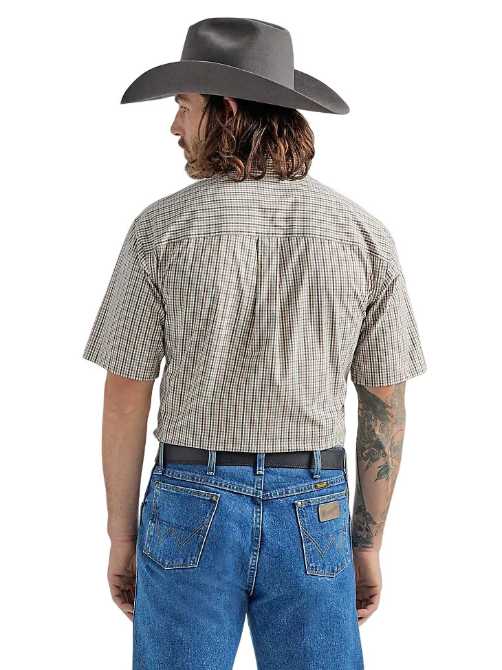 Wrangler Men's George Strait Plaid Pocket Olive Red Shirt - Big