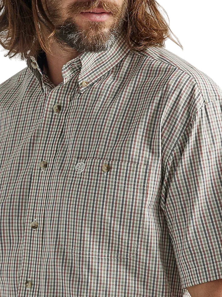 Wrangler Men's George Strait Plaid Pocket Olive Red Shirt - Big